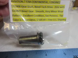 TCM Continental 535908 GEAR SHAFT, Bevel Tach Drive (Aviation)
